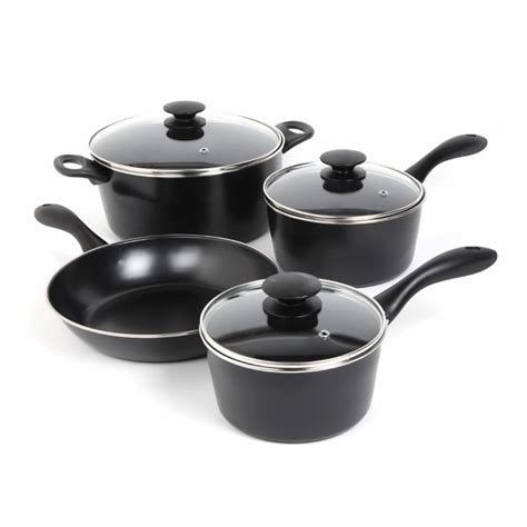 Home Basics 7 Piece Non-Stick Carbon Steel Pots Pans Cookware Set w ...