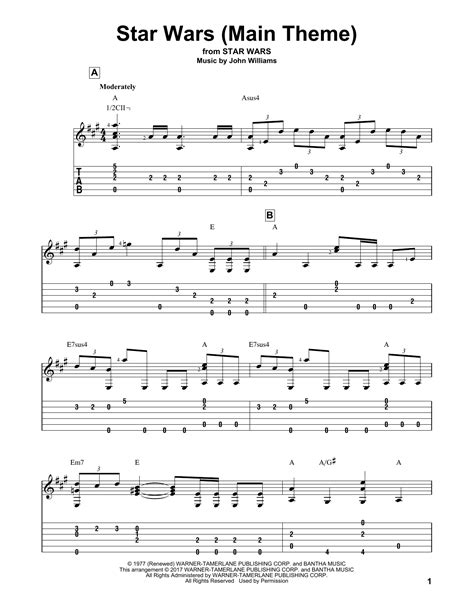 Star Wars (Main Theme) Sheet Music | John Williams | Guitar Tab