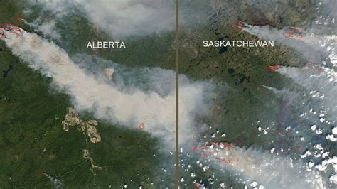 Satellite shows giant smoke plumes from Sask., Alberta forest fires - Saskatchewan - CBC News