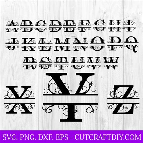 Scrapbooking Split Monogram Frame Alphabet Split Monogram Alphabet SVG 26 Split Letters Digital ...