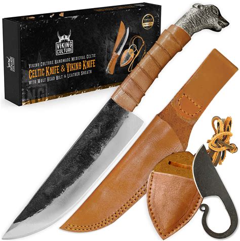 Viking Culture 2-Piece Viking knife Set - 10.3" Wolf-Head Viking Knife – vikingculture