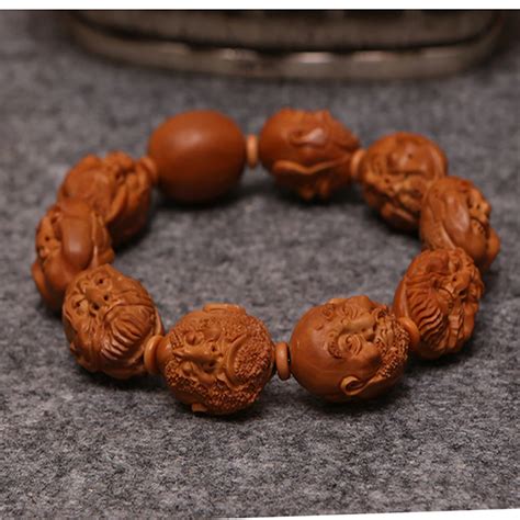 Hand carved olive seed beads bracelet arhat buddha head religion ...