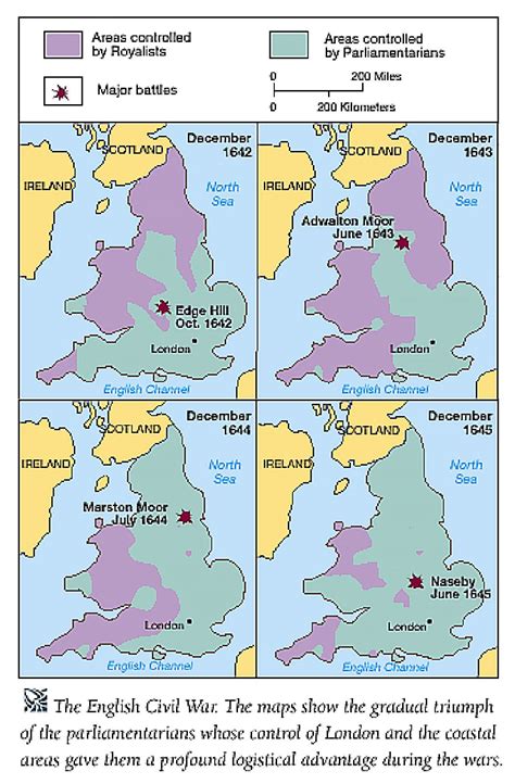 English Civil War (1642-1651). The map show how the Royalists gradually lost ground to the ...