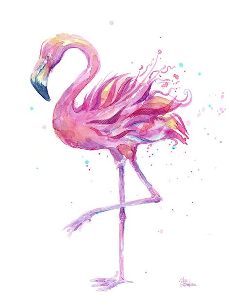 Pink Flamingo Watercolor Painting by Olga Shvartsur - Pixels