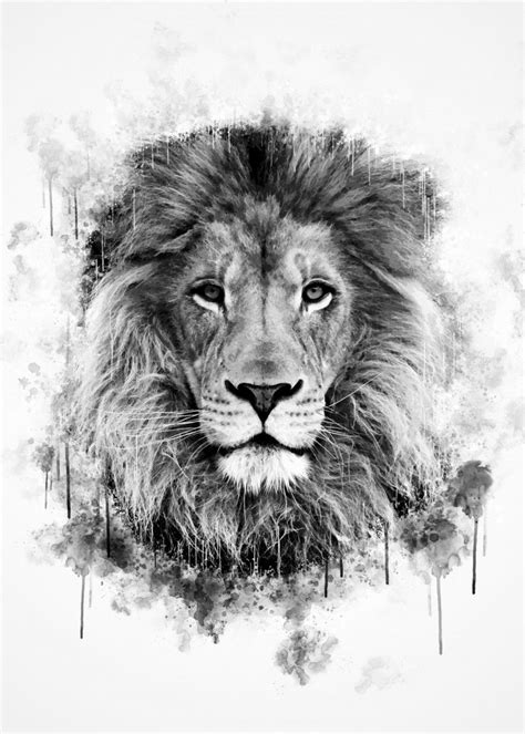 'Lion Head Black and White' Poster Print by Cornel Vlad | Displate in 2020 | Lion head tattoos ...