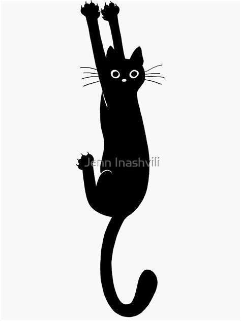 "Black Cat Holding On" Sticker by ShortCoffee | Redbubble Cat Silouette, Black Cat Illustration ...