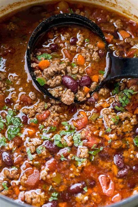 Hearty Chilli recipe made with ground beef and vegetables in a ...