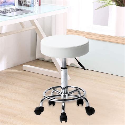 Round Leather Swivel Stool, Adjustable Stool with Wheels, Desk Stool Hairdressing Work Stool ...