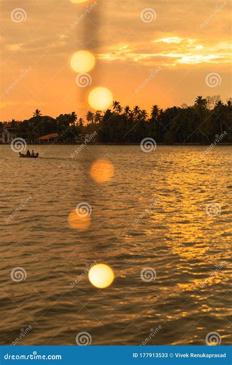 Sunset at Ashtamudi Lake in Kollam, Kerala, India. Gorgeous Summer Time Golden Hour Stock Image ...