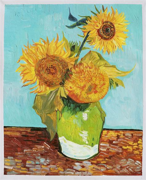 Three Sunflowers in a Vase Vincent Van Gogh Hand-painted Oil Painting Reproduction, Still Life ...