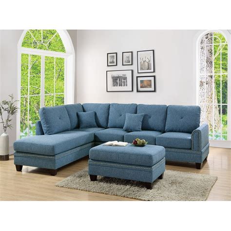 2-pcs Sectional Sofa Blue Modern Sectional Reversible Chaise Sofa ...