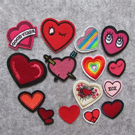 fashion heart Patches For Clothing Iron On Embroidered Appliques DIY Apparel Accessories Patches ...