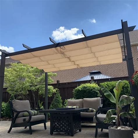 PURPLE LEAF 10'x10' Outdoor Retractable Pergola with Sun Shade Canopy Patio Metal Shelter for ...