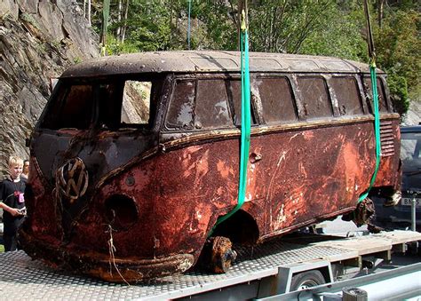 Just A Car Guy: 1957 Deluxe VW 23 window bus pulled from a lake in Norway after 36 years ...