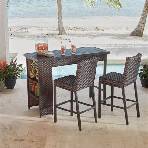 Hampton Bay Rehoboth 3-Piece All-Weather Wicker Patio Bar Height Dining Set | Madera, Muebles ...