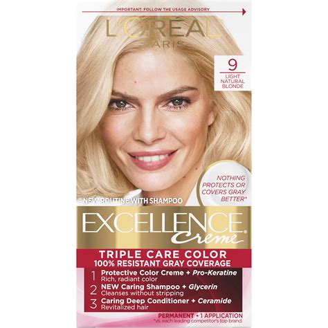 Buy L'Oreal Paris Excellence Creme Permanent Triple Care Hair Color, 9 Light Natural Blonde ...