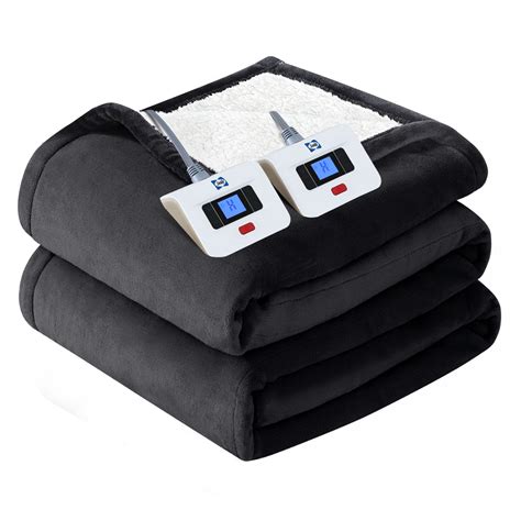 Sealy Electric Blanket Queen Size, Flannel & Sherpa Heated Blanket with 10 Heating Levels & 1-12 ...