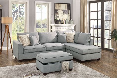 Light Grey Sectional with Storage Ottoman – Astar Furniture