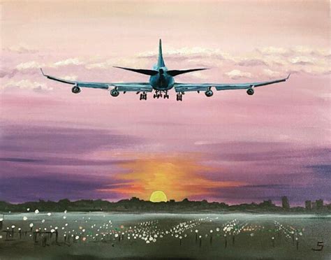 Flying Plane Painting Travel Painting Sky Painting Sunset - Etsy