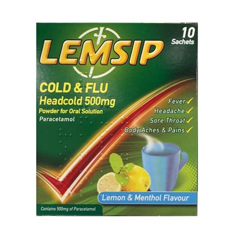 LEMSIP COLD & FLU HEADCOLD SACHETS 500MG (10) - Foley's Chemist | Dublin Pharmacy