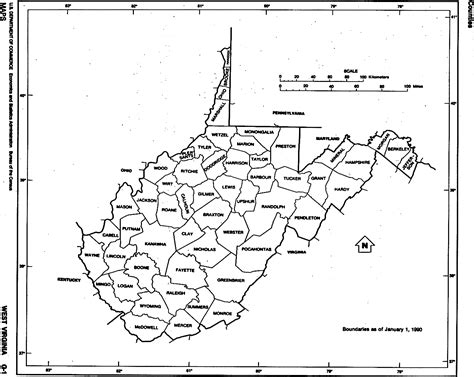 West Virginia State map with counties outline and location of each county in WV, printable free