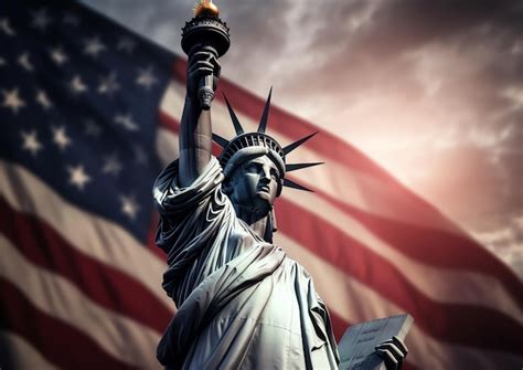 Premium Photo | Statue of liberty with an american flag in the background