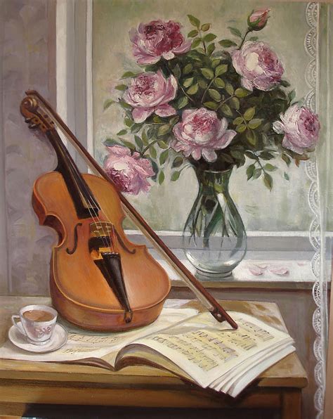 Violin With Roses Painting by Venera Koch