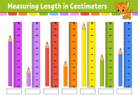 Measuring length in centimeter with ruler. Education developing worksheet. Game for kids. Color ...