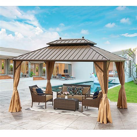 EROMMY 10' X 13' Hardtop Gazebo Galvanized Steel Outdoor Gazebo Canopy Double Vented Roof ...