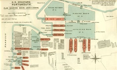 H.M. Dockyard, Portsmouth. Plan Shewing Docks, Locks and Basins - 1909 map of British naval ...