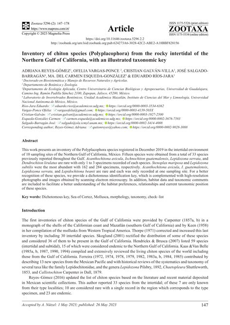 (PDF) Inventory of chiton species (Polyplacophora) from the rocky intertidal of the Northern ...