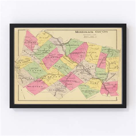 Vintage Map of Merrimack County, New Hampshire 1892 by Ted's Vintage Art