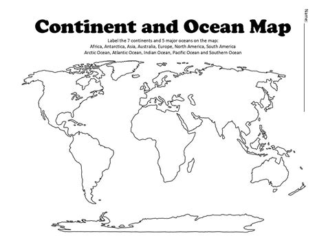 Printable Continents And Oceans Map