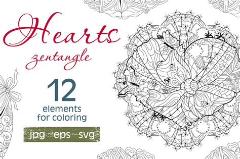 Hearts zentangle for coloring pages By Watercolor fantasies | TheHungryJPEG