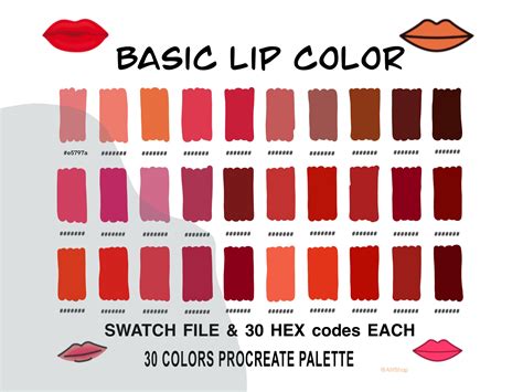 Basic Lip Color Palette HEX Codes Color Palette Ipad - Etsy Ireland