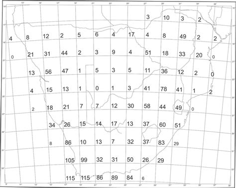 Number of bee species in southern Africa recorded on a 2°x 2° grid... | Download Scientific Diagram