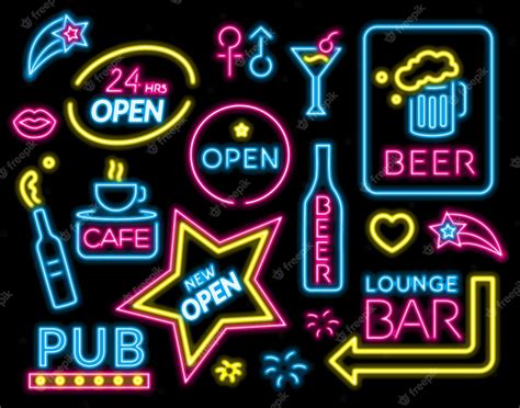 Premium Vector | Colorful neon sign set about night club