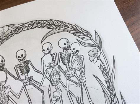 Original Skeleton art dancing skeletons pen and ink | Etsy