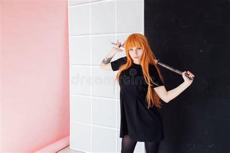 Woman Anime with Red Hair with Japanese Samurai Sword Stock Photo - Image of leader, anime ...