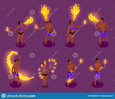 Fire Show Performers Isometric Stock Vector - Illustration of artist, activity: 248286435