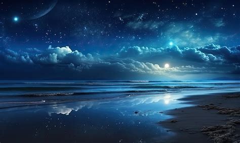 Premium AI Image | A night sky with stars and clouds over the ocean