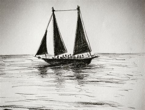 Pencil sketch drawing boat in open sea by Rakesh Mondal on Dribbble