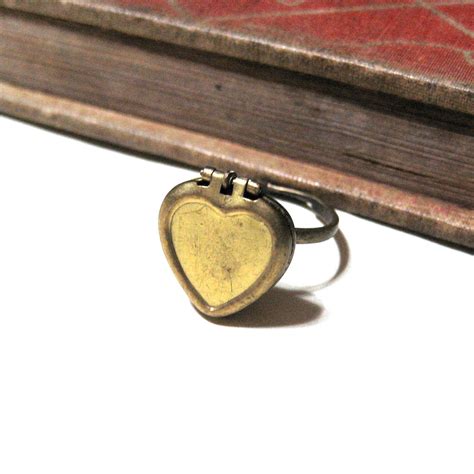 Vintage Heart Locket Ring Solid Brass Adjustable Photo - Etsy