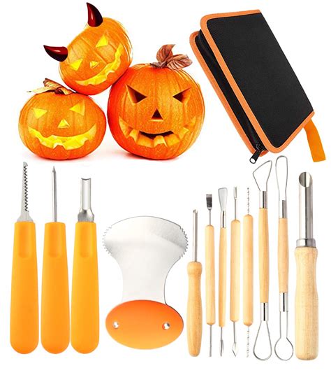 12 Pieces Professional Pumpkin Carving Tool Kit Heavy Duty Stainless Steel Tool Set with Storage ...