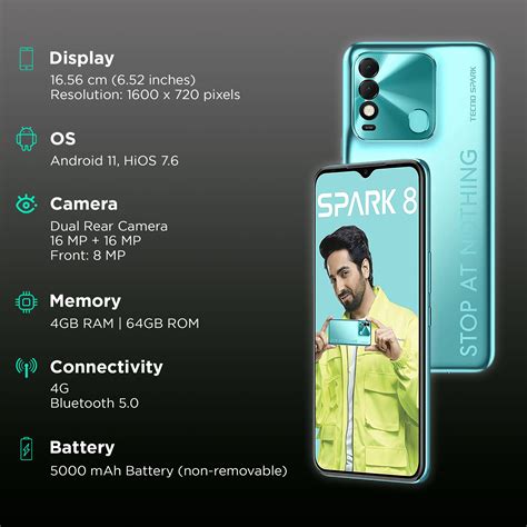 Buy Tecno Spark 8 (4GB RAM, 64GB, Turquoise Cyan) Online - Croma