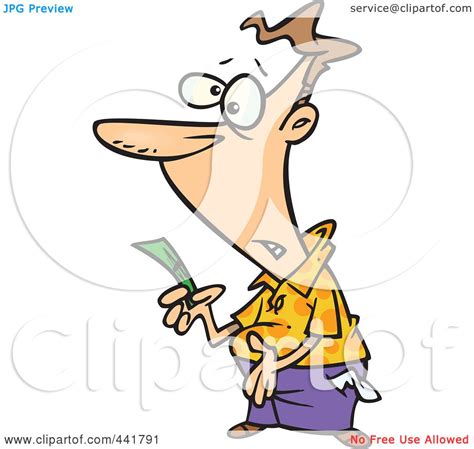 Royalty-Free (RF) Clip Art Illustration of a Cartoon Broke Man Holding His Last Dollar by ...