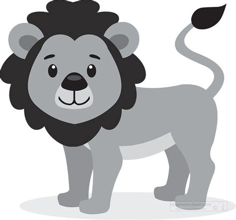 Animal Gray White Clipart-cartoon of a cute lion with long tail gray color clip art