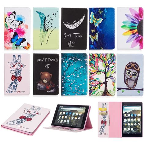 For Amazon Kindle Fire HD 8 HD8 2016 Tablet Case Print Design Flip Stand PU Leather Protective ...