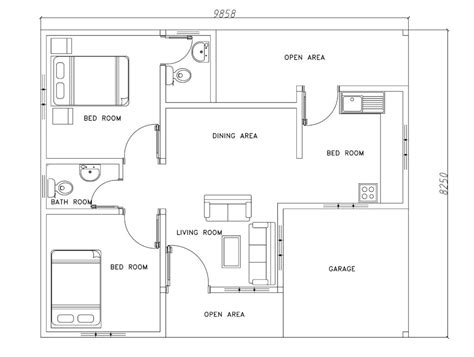 Two bedrooms modern house plan - DWG NET | Cad Blocks and House Plans