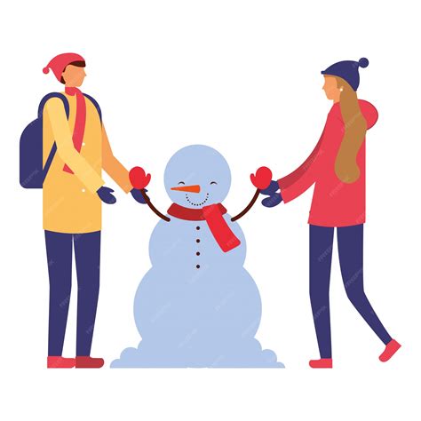 Premium Vector | Couple holding hands winter snowman